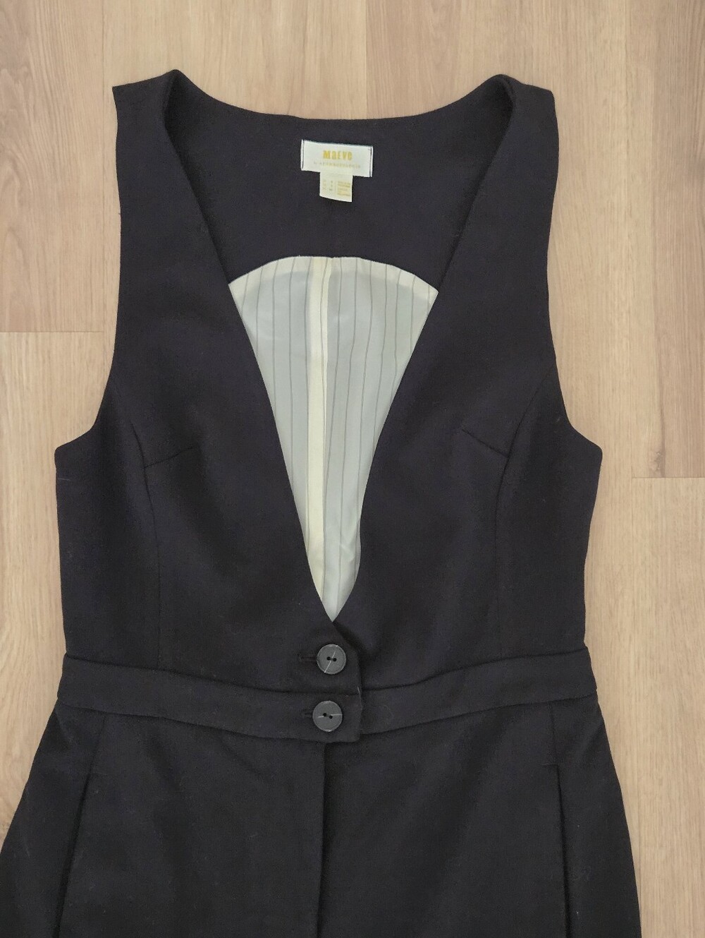 Maeve Anthro V-Neck Pinafore Wide-Leg Jumpsuit 4 Blk Minimal Tailored Menswear - Picture 3 of 11